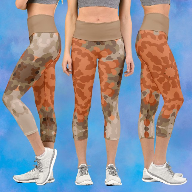 Leggings Capri Naranja de flores Retro Mandala y Tan (Subido por el creador)