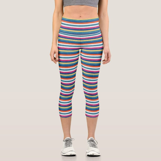 Leggings Capri Naranja de frambuesa azul Estampado blanco amarill (Anverso)