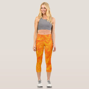 Leggings Capri Naranja de mareo Patrón rojo amarillo
