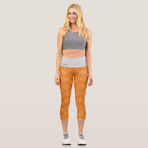 Leggings Capri Naranja de patrón de mosaico de tierra y etiqueta 
