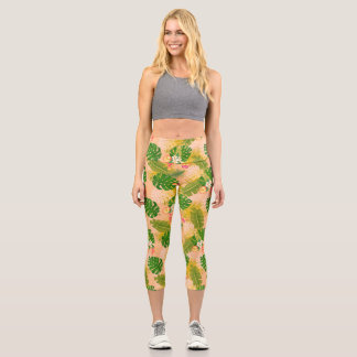 Leggings Capri Naranja de verano de follaje tropical