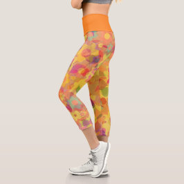Leggings Capri Naranja del Sol Flores Amarillas Piernas Capri