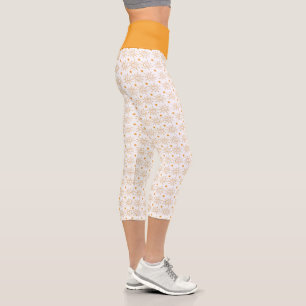 Leggings Capri Naranja divertido mano blanca sonriente cara sol