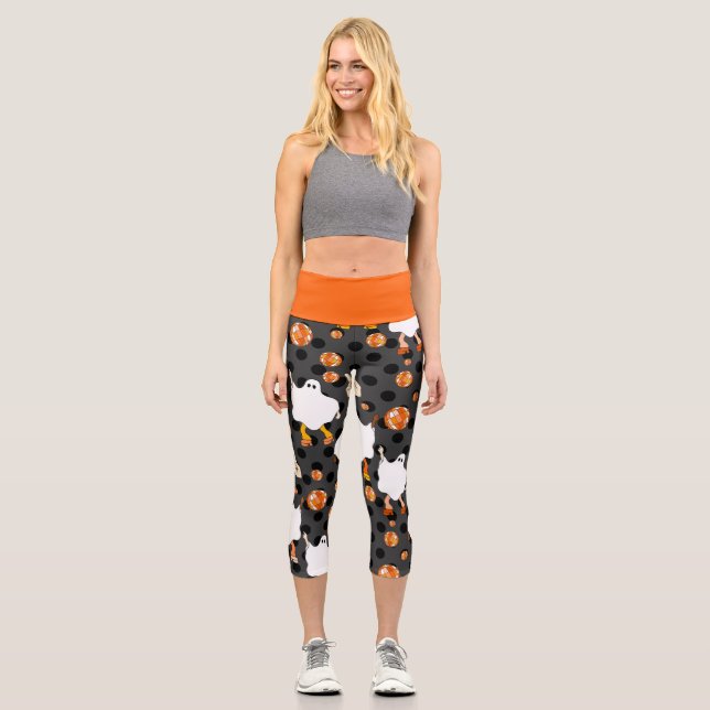 Leggings Capri naranja fantasma de disco halloween en áfrica (Anverso)