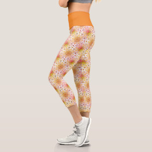 Leggings Capri Naranja Floral Mandala Círculo Patrón de Batik