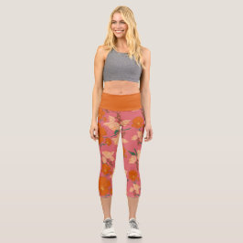 Leggings Capri Naranja floral y patrón rosa