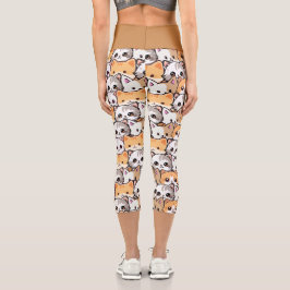 Leggings Capri Naranja  gatito mascota Patrón sin costura