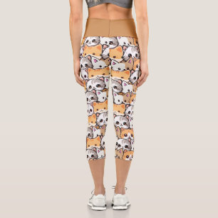 Leggings Capri Naranja gatito mascota Patrón sin costura