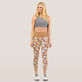 Leggings Capri Naranja  gatito mascota Patrón sin costura