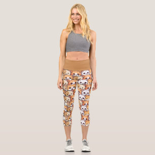 Leggings Capri Naranja gatito mascota Patrón sin costura