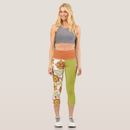 Leggings Capri Naranja hippie de flor retro verde