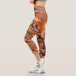 Leggings Capri Naranja marrón boho de moda Abstract wavy