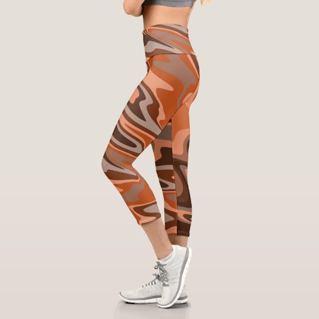 Leggings Capri Naranja marrón boho de moda Abstract wavy (Izquierda)