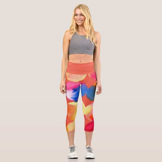 Leggings Capri Naranja moderno acuarela arty colorido arte funky (Anverso)