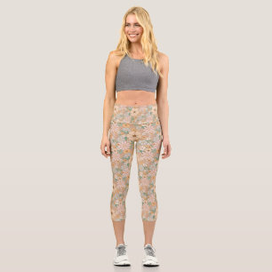 Leggings Capri Naranja Peach Floral Gris Rosa Alta Cera