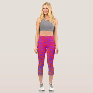 Leggings Capri Naranja Púrpura Leopardo Ancha Cintura Fuego Rojo