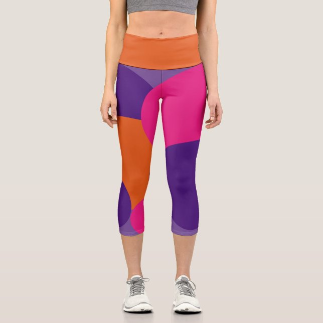 Leggings Capri Naranja, púrpura y puntos de polka rosada caliente (Anverso)