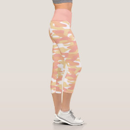 Leggings Capri Naranja rojo coral patrón de camuflaje blanco amar