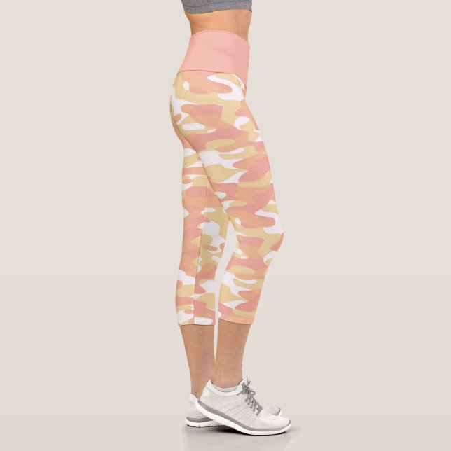 Leggings Capri Naranja rojo coral patrón de camuflaje blanco amar (Derecha)