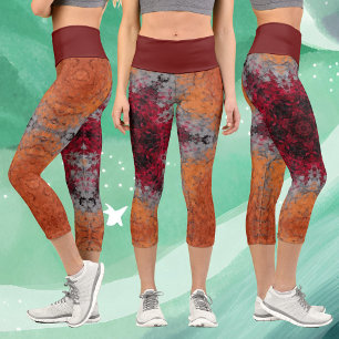 Leggings Capri Naranja rojo Mandala digital y azul
