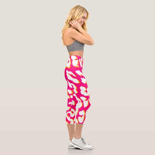 Leggings Capri Naranja rosa de impresión Leopardo blanco (Derecha)