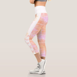 Leggings Capri Naranja rosado, patrón afligido personalizado Cap