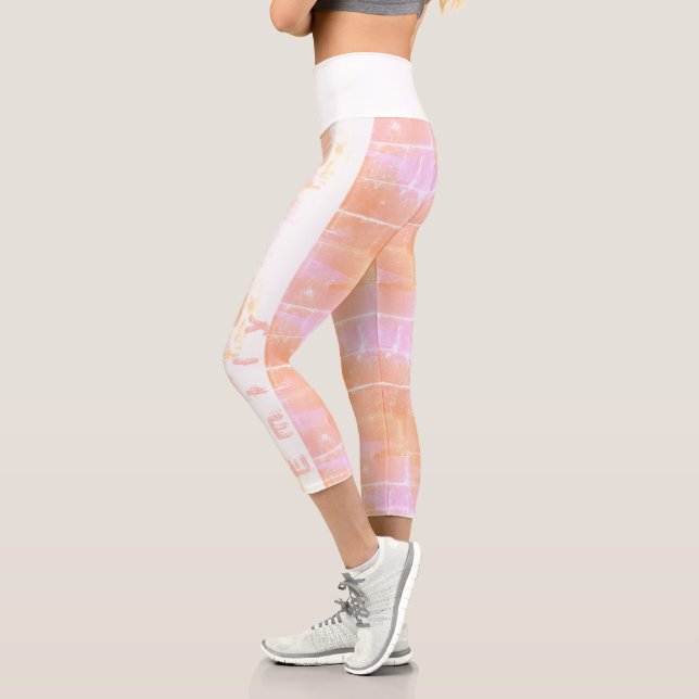 Leggings Capri Naranja rosado patrón afligido personalizado Capri (Izquierda)