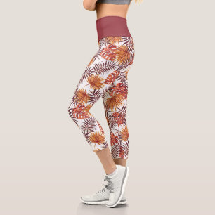 Leggings Capri Naranja tropical moderno Palm Tree deja el arte de
