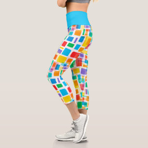 Leggings Capri Naranja Verde Azul brillante Patrón de arte púrpur