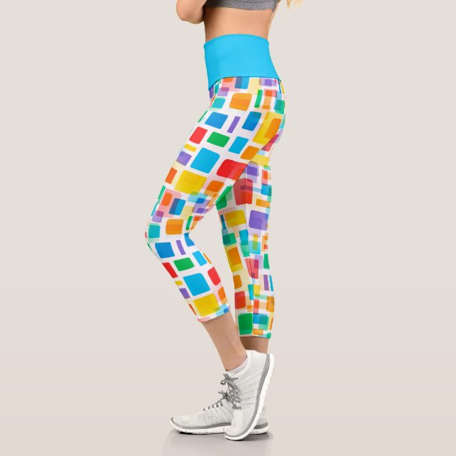 Leggings Capri Naranja Verde Azul brillante Patrón de arte púrpur (Izquierda)