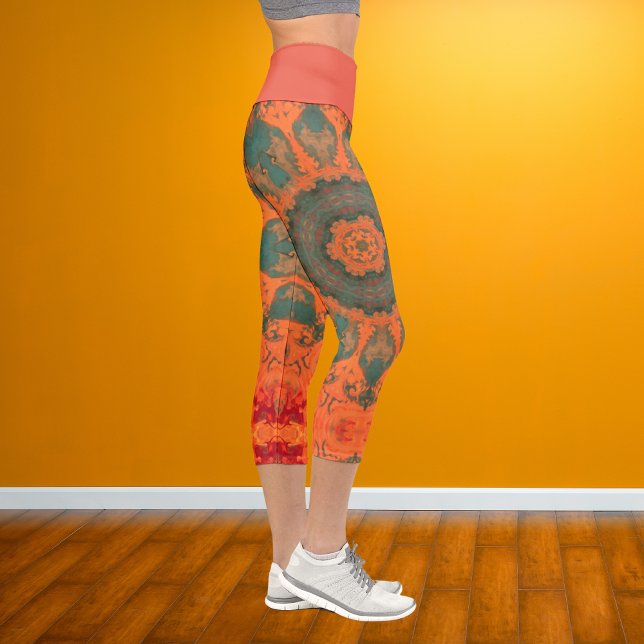 Leggings Capri Naranja Verde azulado hippie psicodélico y piernas (Subido por el creador)