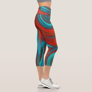Leggings Capri Naranja verde azulado Swirling Resumen Patrón mod