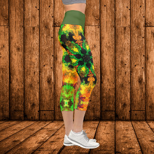 Leggings Capri Naranja verde hippie psicodélico y amarillo