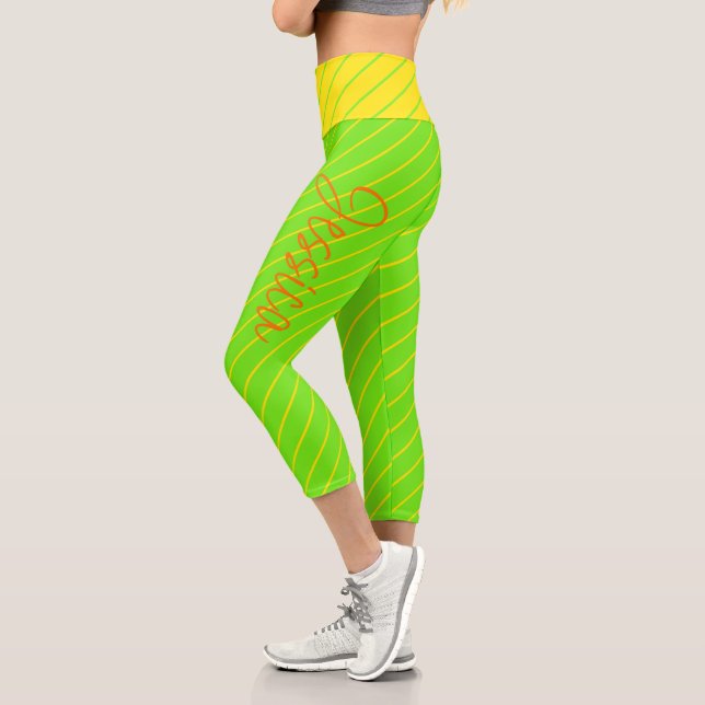 Leggings Capri Naranja verde neón  yoga entrenamiento deportivo (Izquierda)