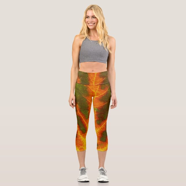 Leggings Capri Naranja verde y hoja de aluminio amarillo #1 (Anverso)