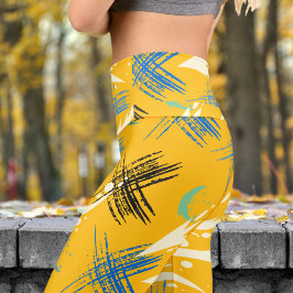 Leggings Capri Naranja vibrante patrón de dragón amarillo de yoga