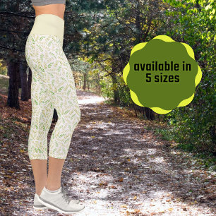 Leggings Capri Naturaleza Amarilla Verde Patrón De Freno De Hojas