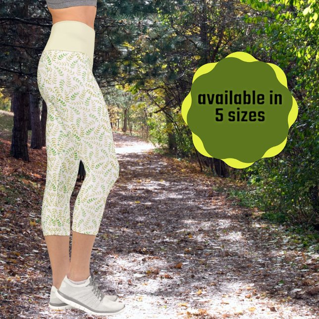 Leggings Capri Naturaleza Amarilla Verde Patrón De Freno De Hojas (side view)