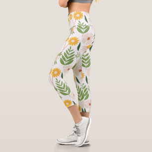 Leggings Capri Naturaleza floral blanca Capris de alta potencia