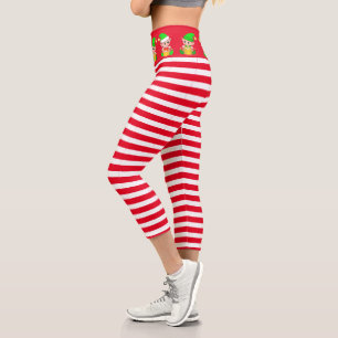 Leggings Capri Navidades a rayas rojas y blancas