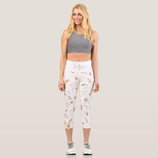 Leggings Capri Navidades Arco de Oro blanco moderno Invierno (Anverso)