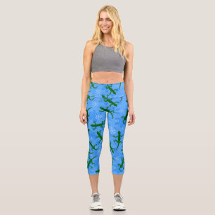 Leggings Capri navidades azules geckos reptiles copos de nieve