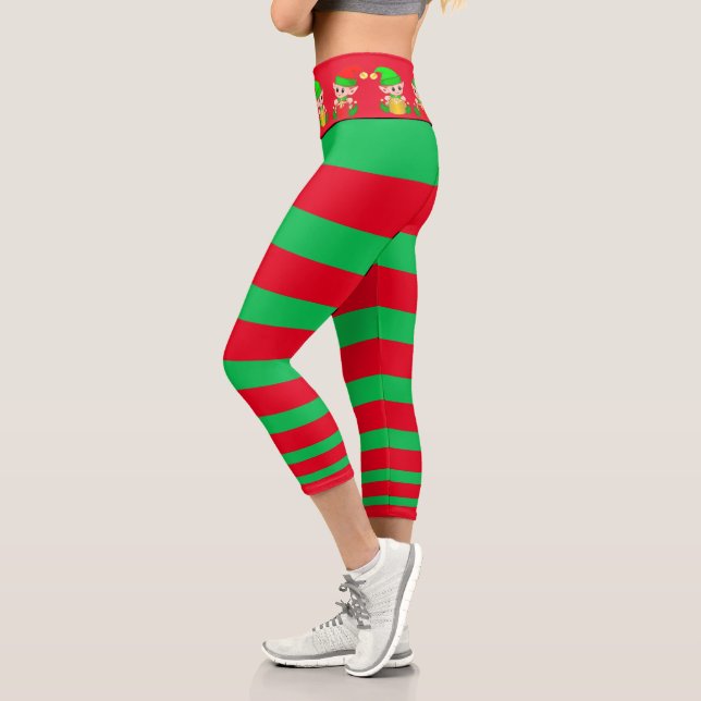 Leggings Capri Navidades de franja verde y roja (Izquierda)