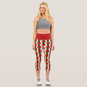 Leggings Capri navidades de rosas rojas florales a rayas