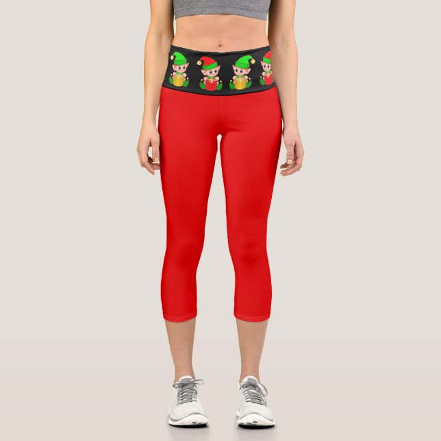 Leggings Capri Navidades elfo negro y rojo (Anverso)