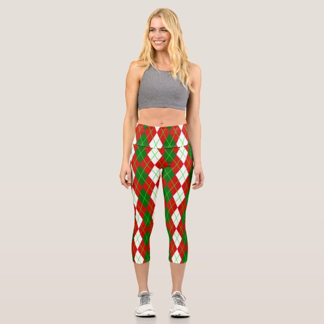 Leggings Capri navidades feos argyle plaid retro (Anverso)