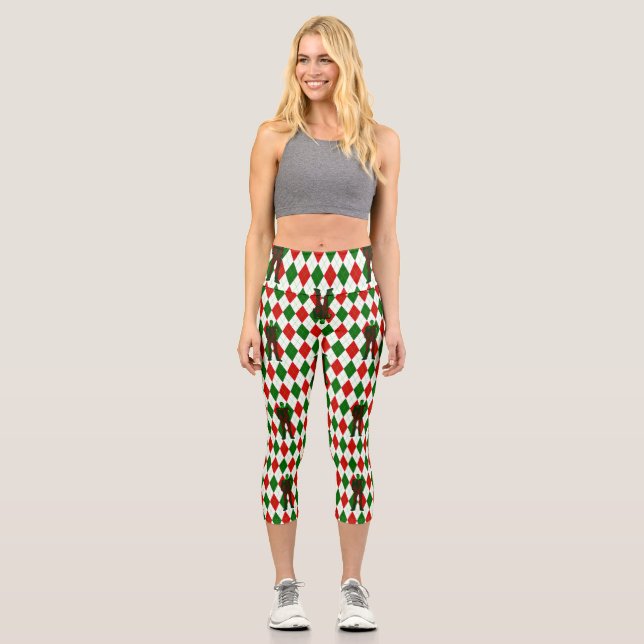 Leggings Capri navidades feos frankenstein argyle plaid (Anverso)