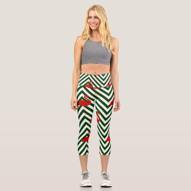 Leggings Capri navidades flamingo chevron green (Anverso)