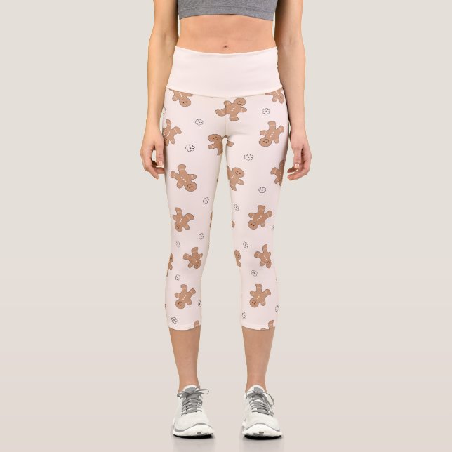 Leggings Capri Navidades hermosos patrón de pan de jengibre (Anverso)