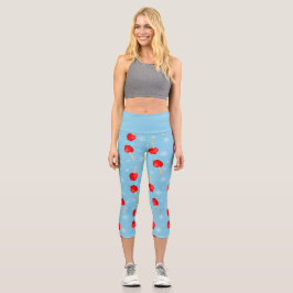 Leggings Capri navidades manzanas de caramelo rojo azul